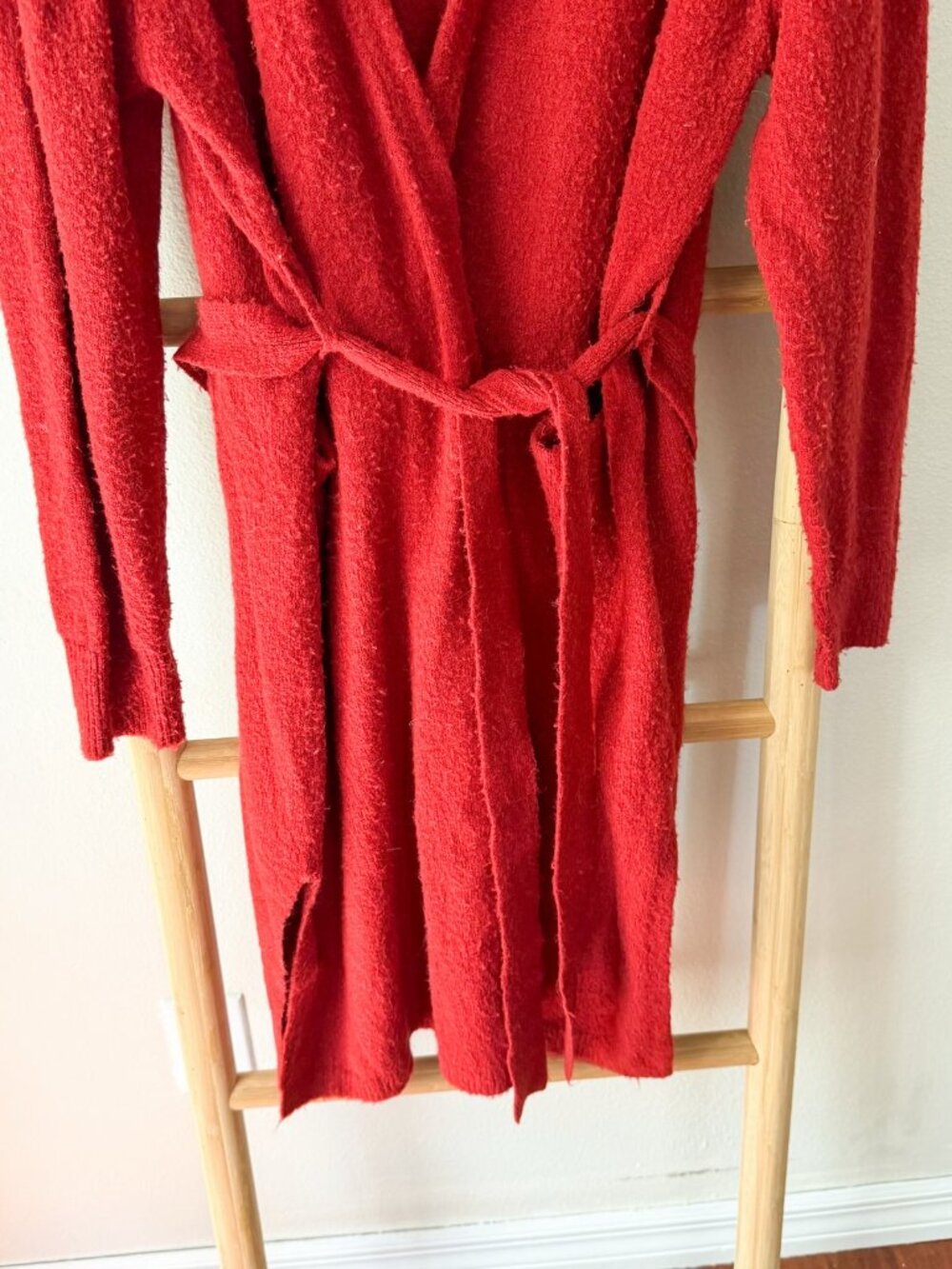 Moussy Red Knit Robe Longline Belted Cozy Lounge Women’s One Size OS - Picture 3 of 7